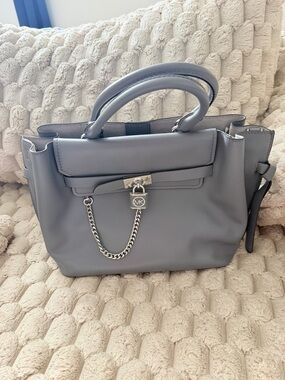Michael Kors Slate Gray Leather Satchel with Chain Lock